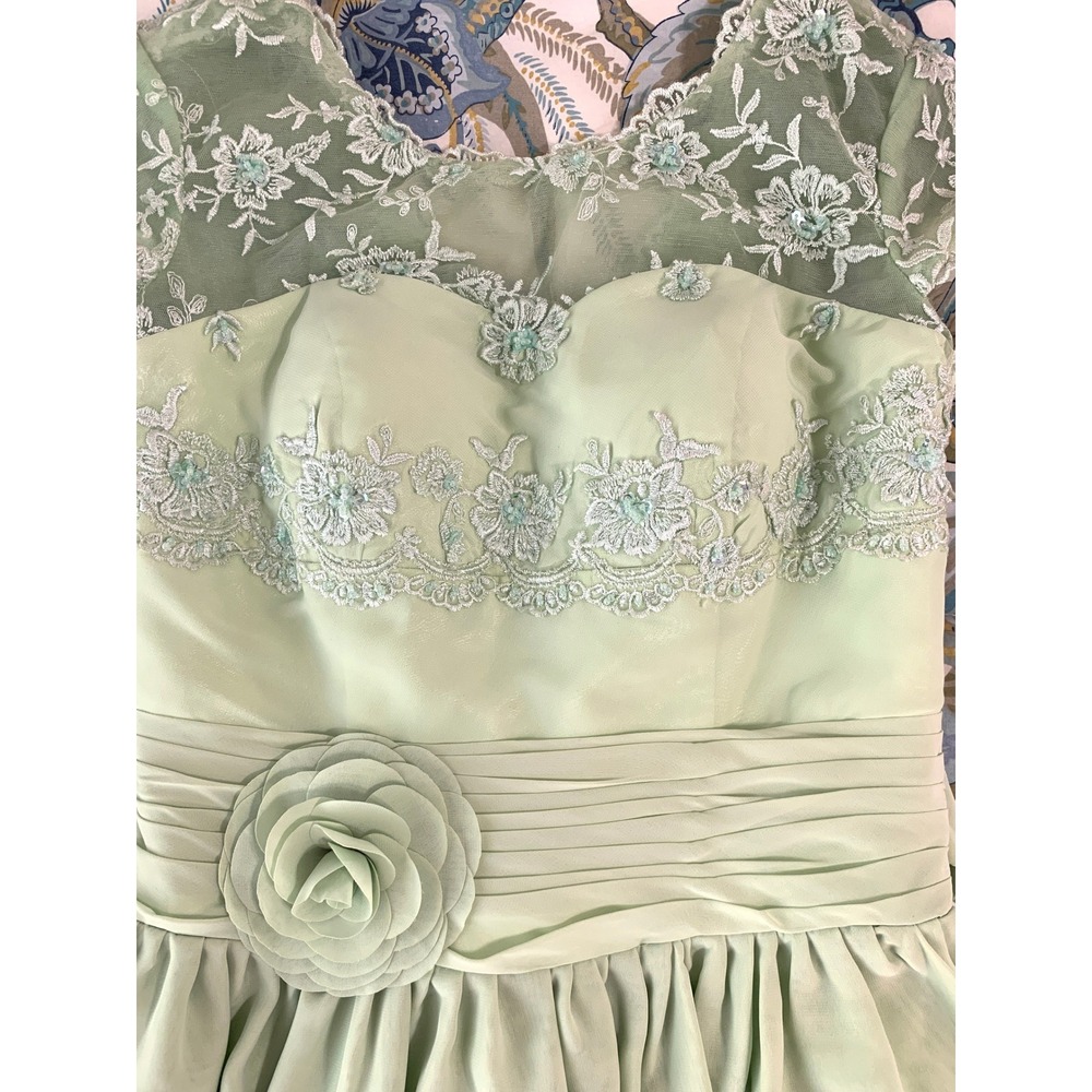 Sage Green 1950s Vintage Style Cocktail Dress Courthouse Wedding Chiffon Size M - Picture 16 of 16